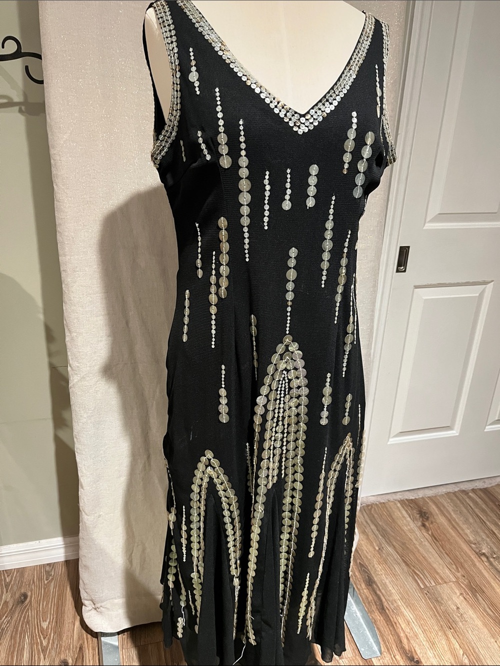 Evening Black Sequin V-Neck Dress